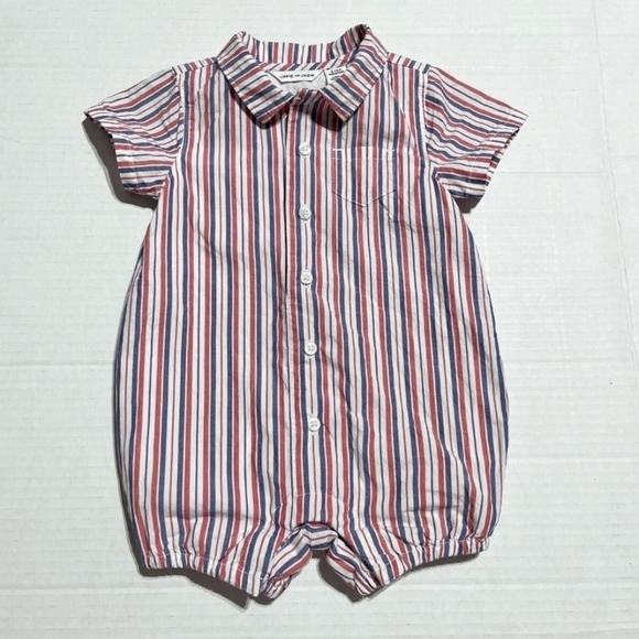 Janie and Jack Patriotic Striped Button Up Cotton Romper 3-6 Months - Picture 2 of 4